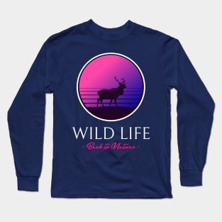 Wild Life Nature Retro Deer Sunset Long Sleeve T-Shirt